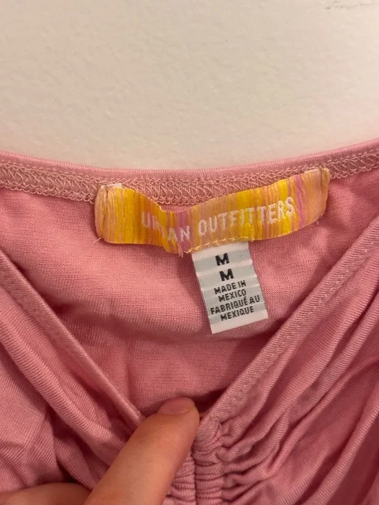 Urban Outfitters Pink Off-Shoulder Ruched Drawstring Crop Top - Picture 3 of 5